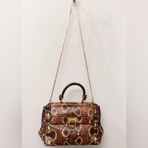 Salvatore Ferragamo Python Snakeskin Sofia Top Handle Medium Tote Bag Italy - Picture 2 of 9